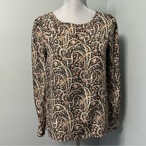 J. CREW Multicolor Talitha Popover Silk Blouse in Feather Paisley Womens size 2